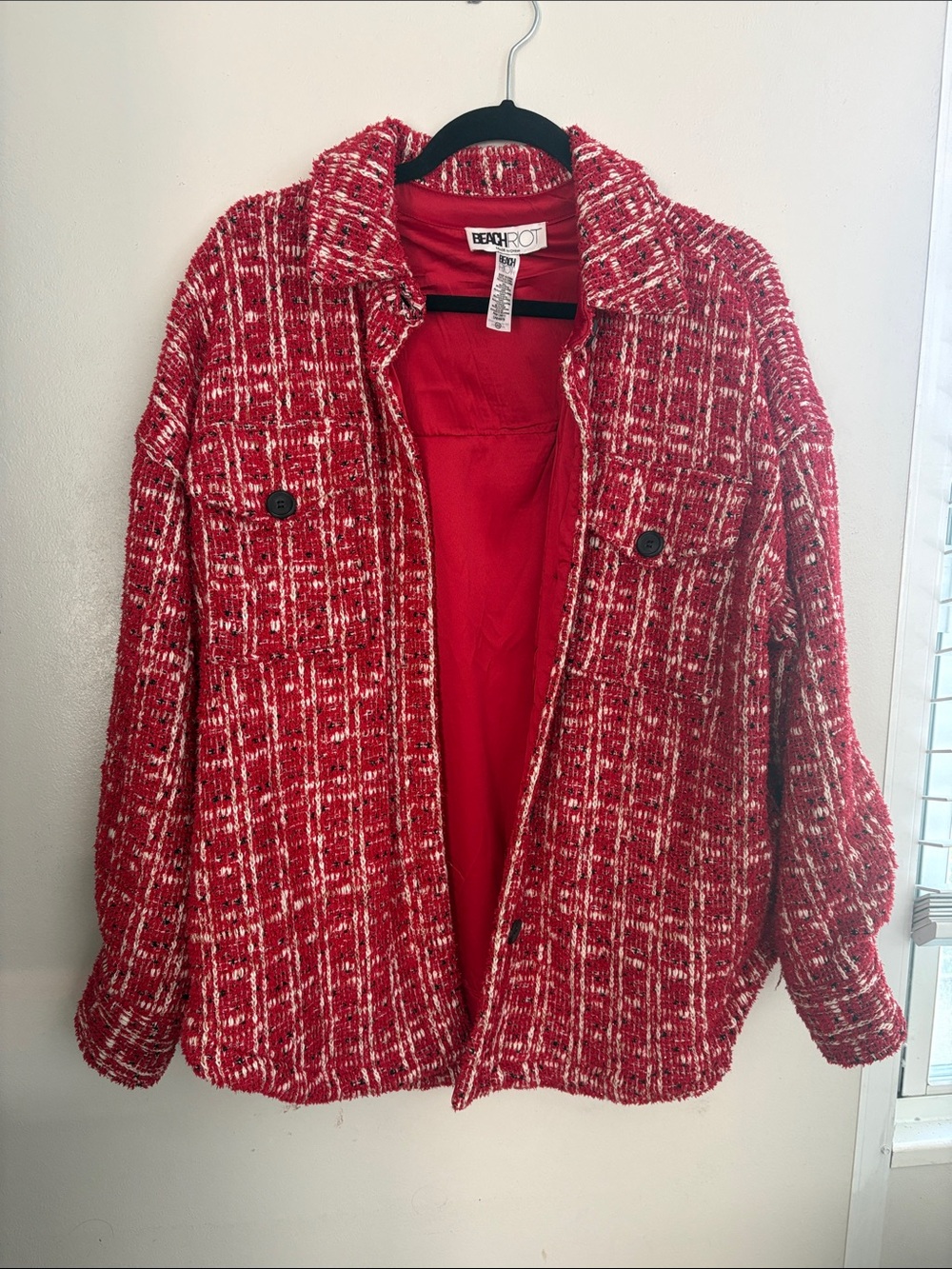 Beach Riot Red and White Tweed Shacket